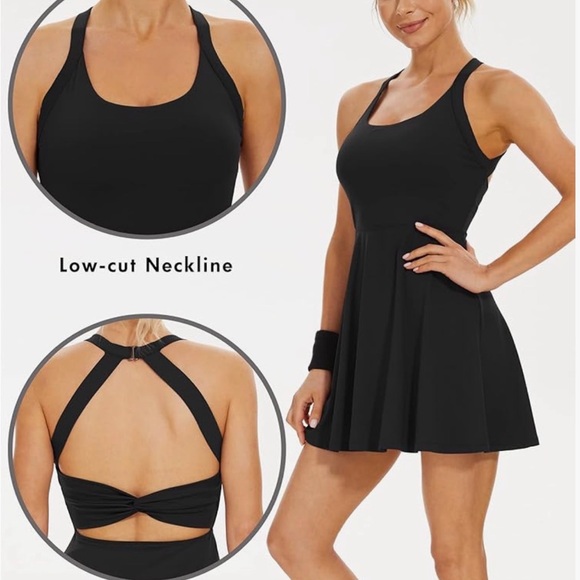 Rigolla Athletic Dress with Built-in Bra & Shorts Backless Side Pocket 2-in-1 - Picture 3 of 6